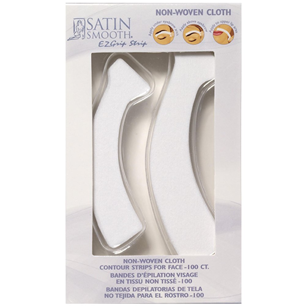 Satin Smooth EZ Grip Non-Woven Wax Strips for Face & Body  Contour Facial Wax Strips Hair Removal, Waxing Strip for Women, 100 ct