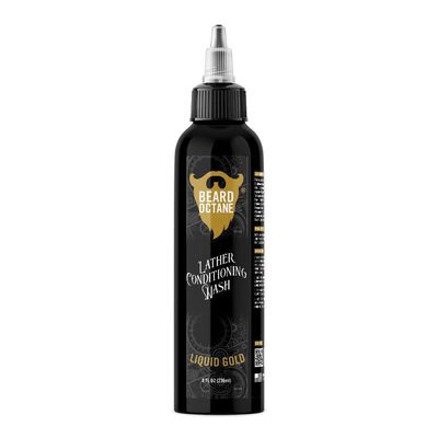 Beard Octane: Liquid Gold Beard Wash - 8 oz Beard Shampoo - Cleans & Moisturizes w/Shea & Jojoba - Softer Beards - Made in USA