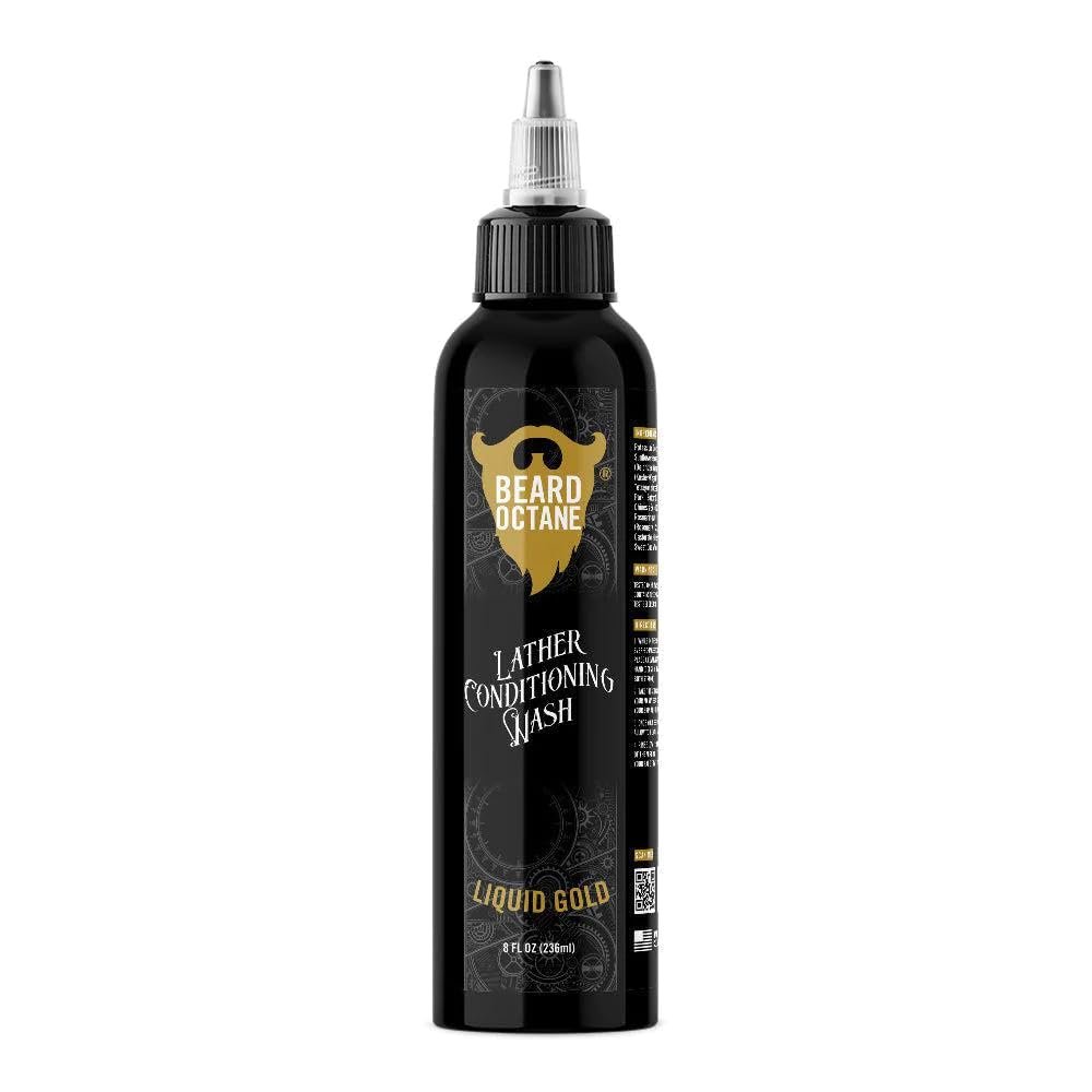 Beard Octane: Liquid Gold Beard Wash - 8 oz Beard Shampoo - Cleans & Moisturizes w/Shea & Jojoba - Softer Beards - Made in USA