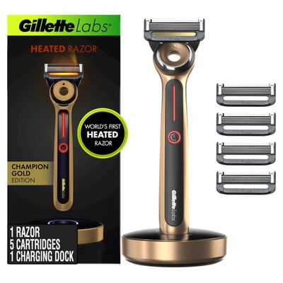 Gillette Labs Heated Razor Gold Edition - 1 Handle, 5 Blade Refills, 1 Charging Dock, Holiday Gifts for Men