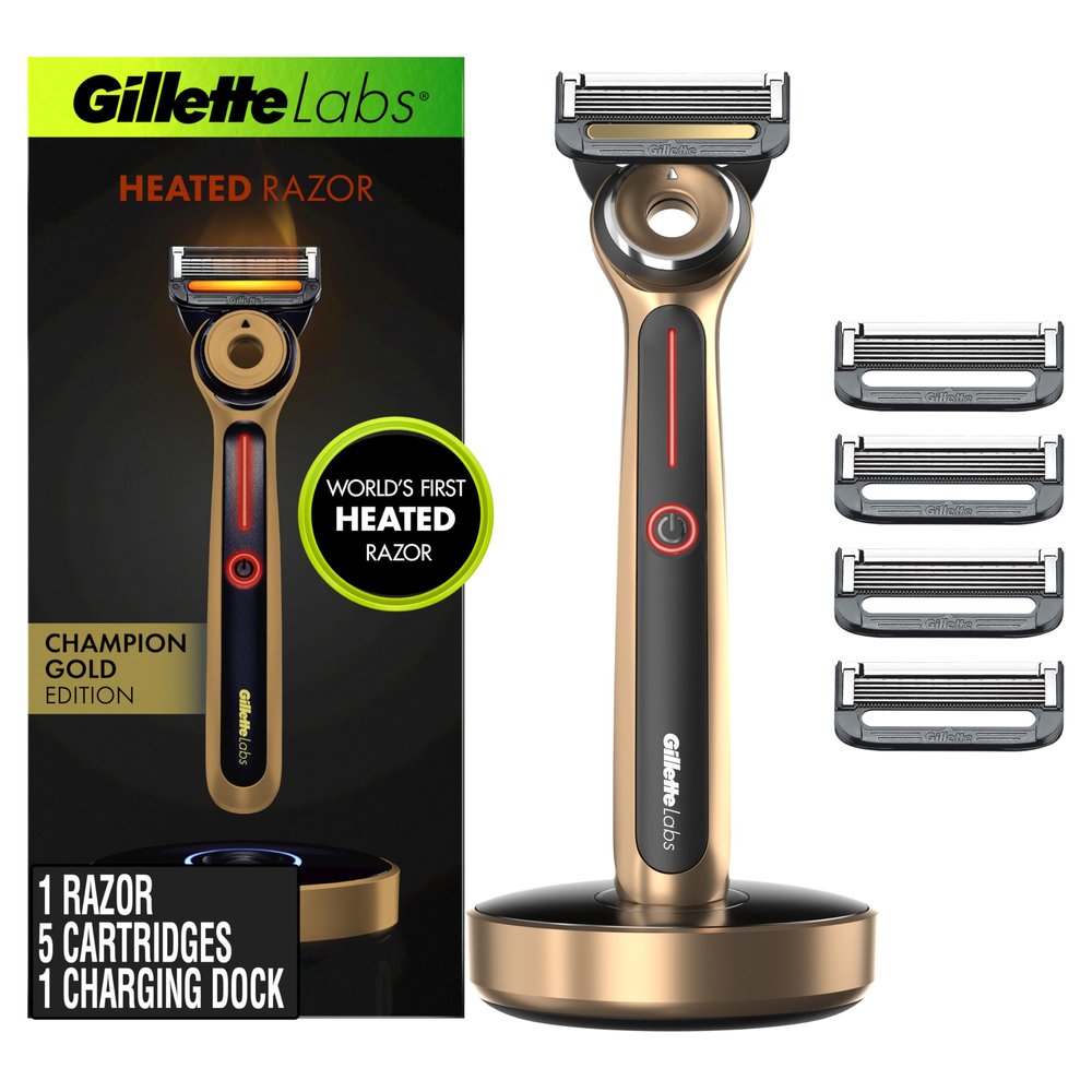 Gillette Labs Heated Razor Gold Edition - 1 Handle, 5 Blade Refills, 1 Charging Dock, Holiday Gifts for Men