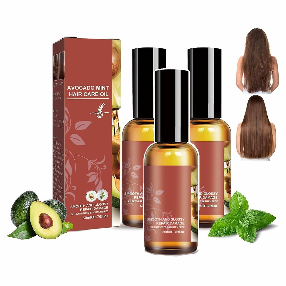 Avocado Peppermint Hair Growth Oil, Hair Food Oil,Natural Care Hair Oil, Deep Nourishing Repair Hair,for Dry Damaged Hair and Growth 50ml (3PCS)