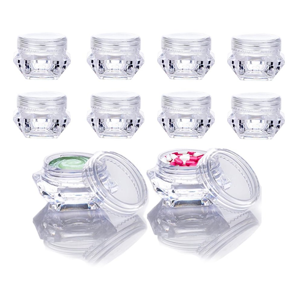 10Pcs 5 Gram Clear Plastic Cosmetic Sample Empty Containers Rhombic Shape Jars for Cream, Eye Shadow, Make Up Powder, Lotion, Lip Gloss, Lip Balm and More