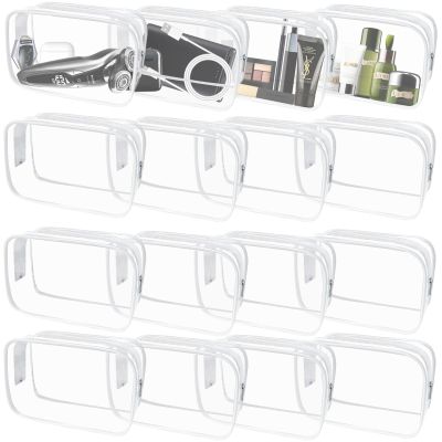 16 Pieces Clear Makeup Bags Bulk, TSA Approved Toiletry Bag for Travel, PVC Waterproof Cosmetic Pouches Clear Pouch with Zipper for Men and Women Carry-on Travel Essentials Cosmetic Bags (White-M)