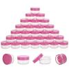 100 Count 5 Gram Sample Containers, Clear Lip Balm Containers with Lids, Small Plastic Sample Jars with 8 Mini Spoons, 100pcs Labels (Pink Lid) view 1