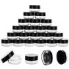 25 Count 3 Gram Sample Containers, Clear Lip Balm Containers with Lids, Small Plastic Sample Jars with 2 Mini Spoons, 25pcs Labels (Black Lid) view 1
