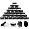 100 Count 3 Gram Sample Containers, Clear Lip Balm Containers with Lids, Small Plastic Sample Jars with 8 Mini Spoons, 100pcs Labels (Black Lid) view 1