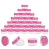 100 Count 3 Gram Sample Containers, Clear Lip Balm Containers with Lids, Small Plastic Sample Jars with 8 Mini Spoons, 100pcs Labels (Pink Lid) view 1