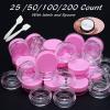 100 Count 3 Gram Sample Containers, Clear Lip Balm Containers with Lids, Small Plastic Sample Jars with 8 Mini Spoons, 100pcs Labels (Pink Lid) view 4