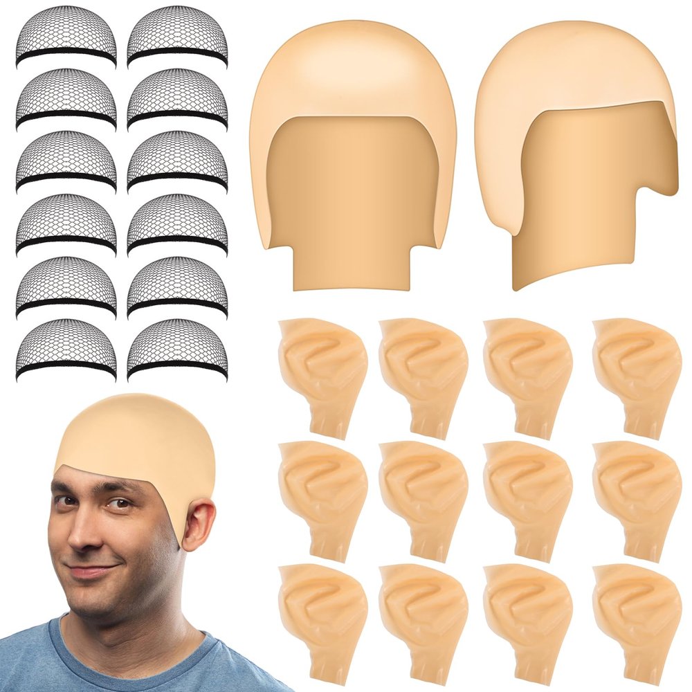 Ceenna 12 Set Bald Caps Bulk Makeup Latex Bald Caps Head Wig Cap for Adults Halloween Theme Party Supplies (Basic Style)