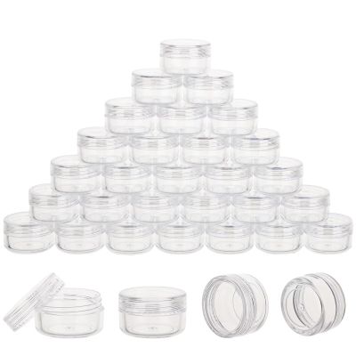 100 Count 5 Gram Sample Containers, Clear Lip Balm Containers with Lids, Small Plastic Sample Jars with 8 Mini Spoons, 100pcs Labels (Clear Lid)