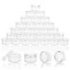 100 Count 3 Gram Sample Containers, Clear Lip Balm Containers with Lids, Small Plastic Sample Jars with 8 Mini Spoons, 100pcs Labels (Clear Lid) view 1