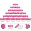 25 Count 5 Gram Sample Containers, Clear Lip Balm Containers with Lids, Small Plastic Sample Jars with 2 Mini Spoons, 25pcs Labels (Pink Lid) view 1