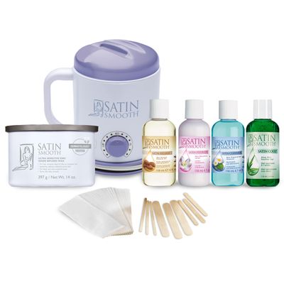 Satin Smooth Select-A-Temp Starter Kit - Adjustable Temperature Wax Warmer with Hair Removal Wax and Accessories, Professional Waxing Kit for Face and Body