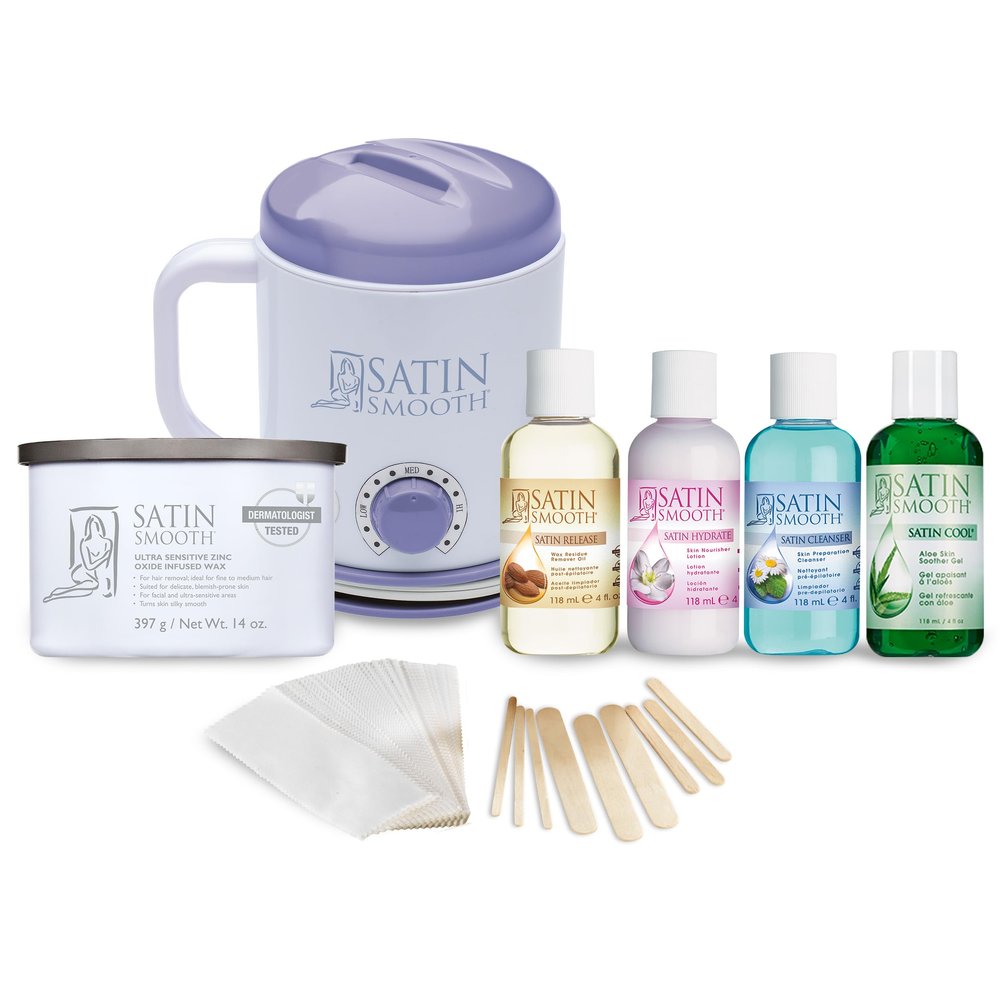 Satin Smooth Select-A-Temp Starter Kit - Adjustable Temperature Wax Warmer with Hair Removal Wax and Accessories, Professional Waxing Kit for Face and Body