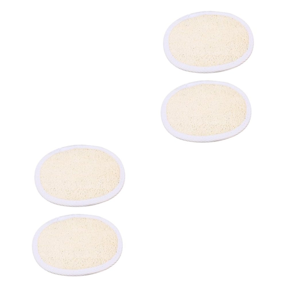 Beavorty 4pcs Natural Loofah Pads Body Scrubbers for Shower Back Gentle Exfoliating Sponge Pads for Boys and Girls Adults Easy Hang Grip Lanyard Elastic Band