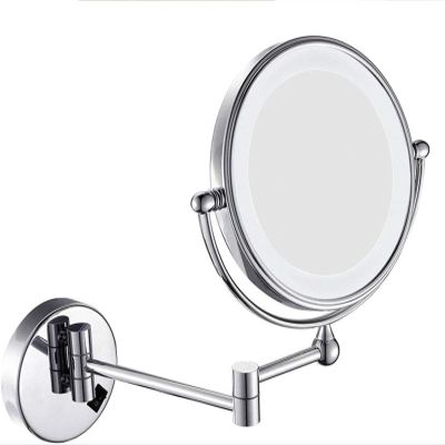 8-Inch LED Lighted Wall Mount Makeup Mirror, Two-Sided Extension Wall Mount Mirror, 360 Degree Swivel Bathroom Mirror, 12-Inch Extension, 5X Magnification, Chrome Bedroom Bathroom,Silver,8InchPlug