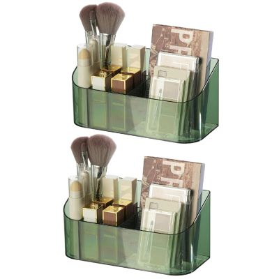SUNFICON 2 Pack Makeup Trays Organizers Holders Cosmetic Display Cases Tabletop Desktop Vanity Countertop Bathroom Wall Cabinet Medicine Storage Boxes for Womens Ladies Girls Crystal Green