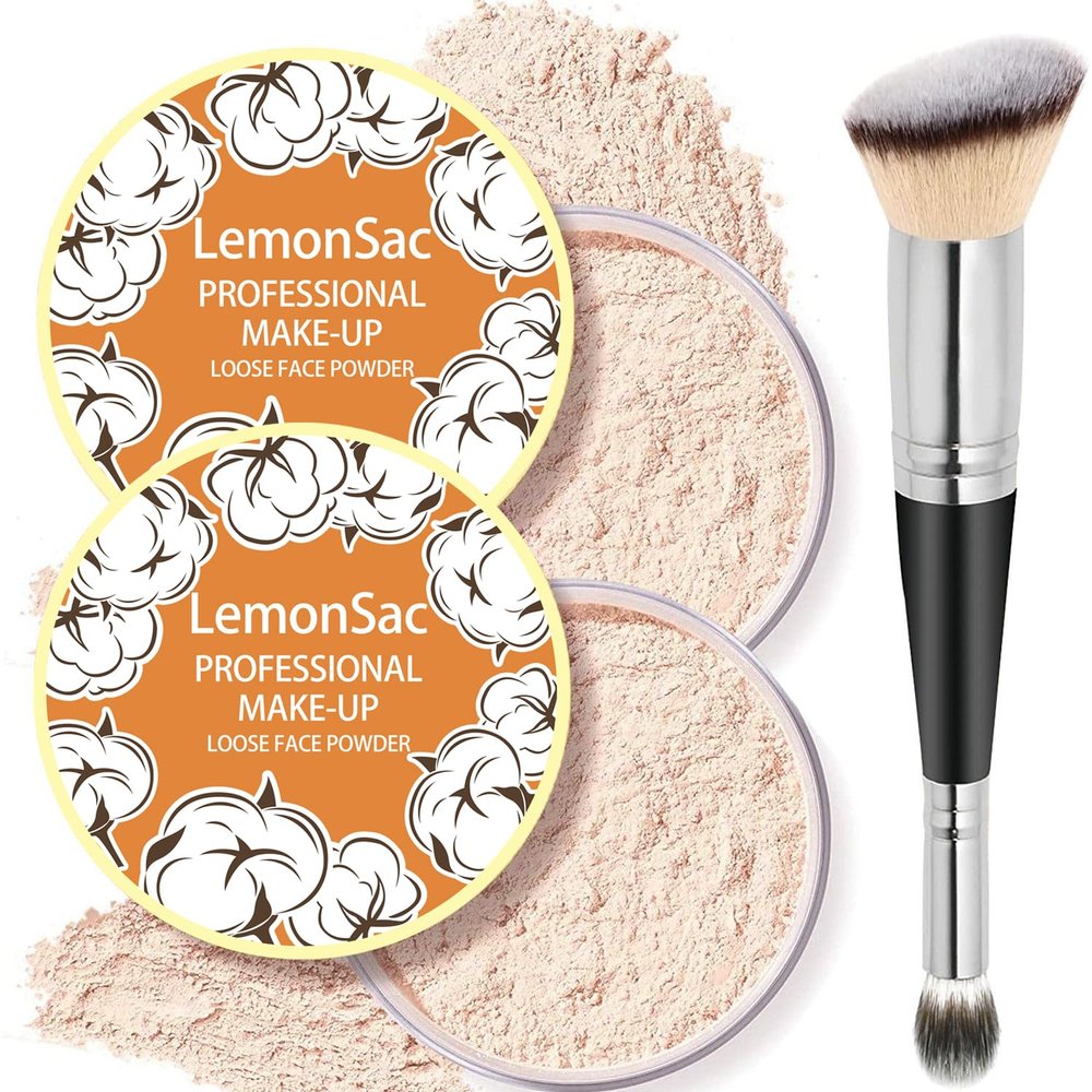 2PCS Loose Face Powder, Oil Control Minimizes Pores and Fine Lines, Loose Baking Face Setting Powder Makeup, Oil Control Soft Focus Effect Make Up, Matte Ultra Flawless Finish(04# Natural)