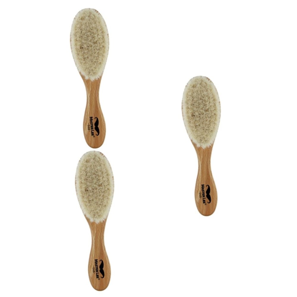 Beavorty 3pcs Dense Wool Brush Curved Handle for Beard and Hair Care for Barbershops and Home Use for Cleaning Hair Residue and Styling Products