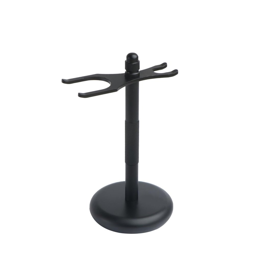 Beavorty Beard Shaving Tools Rack Zinc Alloy Razor Holder Dual Bracket Design for Razor and Brush Storage Elegant Black Shaving Stand Tidy Bathroom Setup