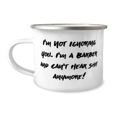 Barber Gifts For Coworkers, I'm Not Ignoring You. I'm a Barber and Can't!, Inspirational Barber 12oz Camper Mug, From Colleagues, Barber shop, Barbers, Barbering, Haircut, Hair cut, Hairstyle
