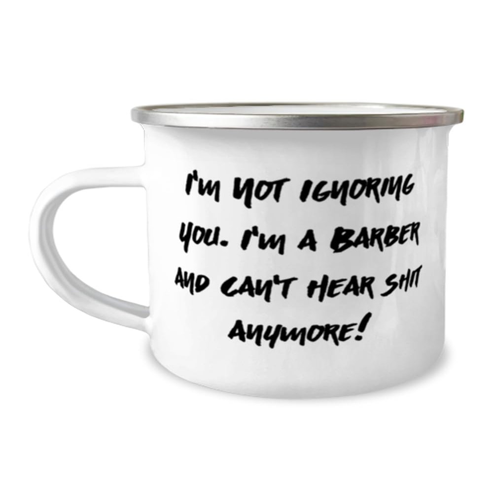 Barber Gifts For Coworkers, I'm Not Ignoring You. I'm a Barber and Can't!, Inspirational Barber 12oz Camper Mug, From Colleagues, Barber shop, Barbers, Barbering, Haircut, Hair cut, Hairstyle
