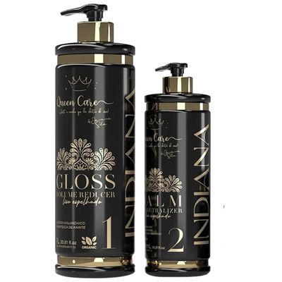 Donna Queen Care, Indiana Gloss Volume Reducer, Smooth Treatment Kit, Hair Straightner, 500ml + 1 L | 33.81 oz + 16.9 oz