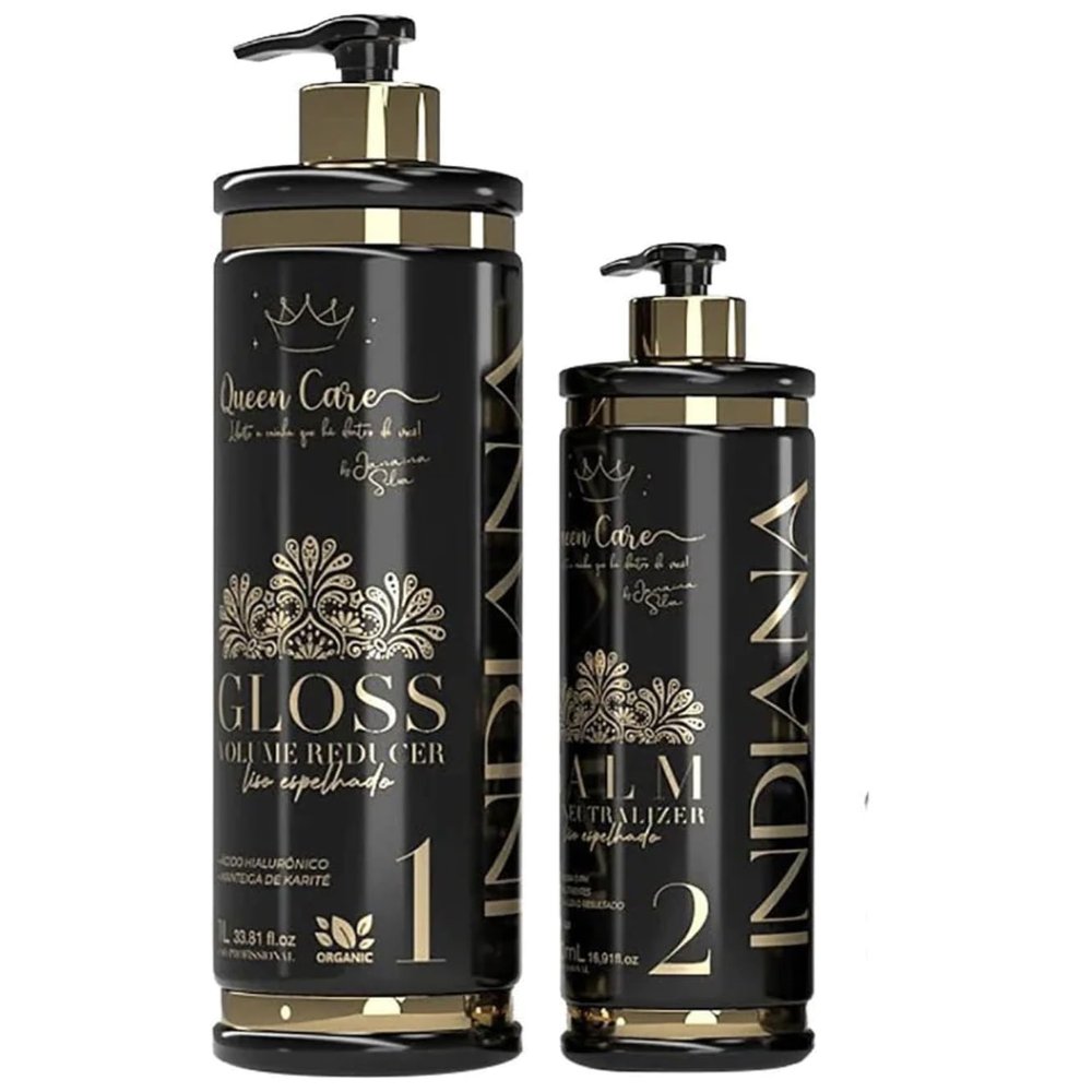 Donna Queen Care, Indiana Gloss Volume Reducer, Smooth Treatment Kit, Hair Straightner, 500ml + 1 L | 33.81 oz + 16.9 oz