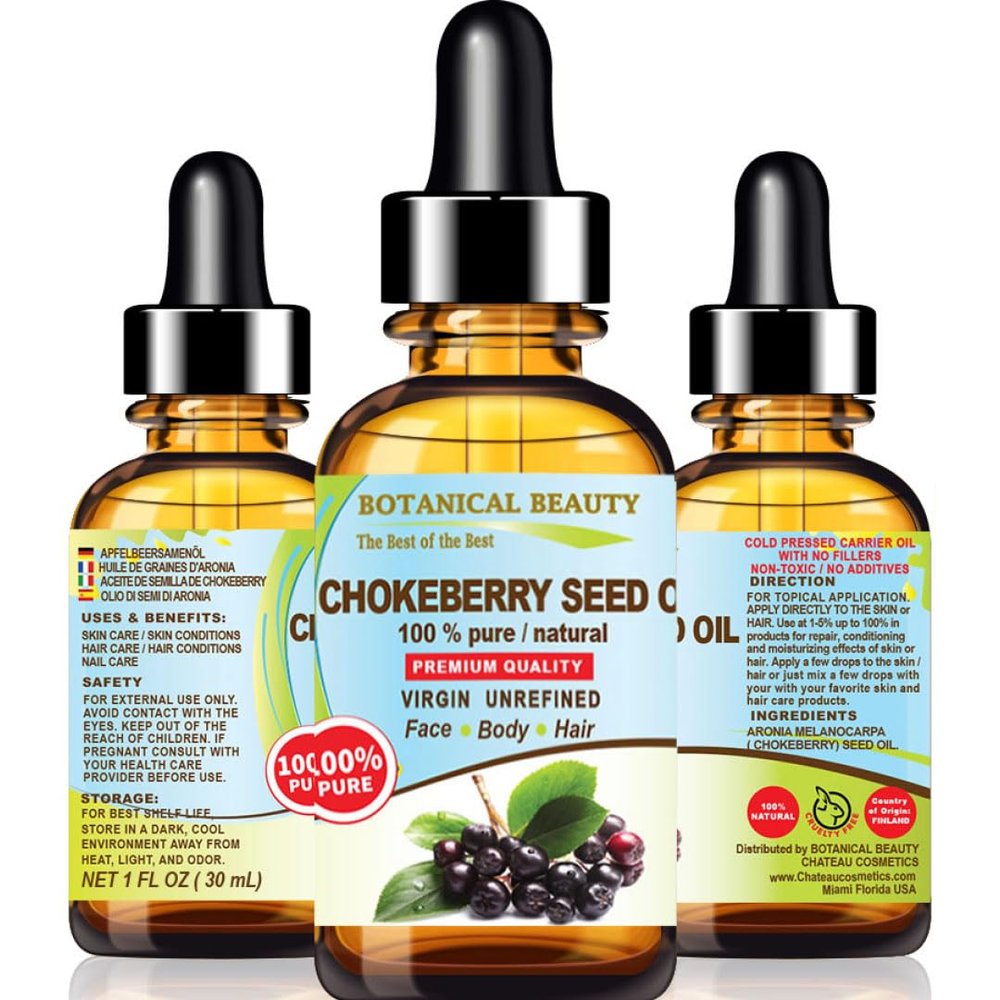Botanical Beauty CHOKEBERRY SEED OIL Aronia Melanocarpa 100% Pure Natural Virgin Unrefined Cold Pressed Carrier Oil 1 Fl. Oz. 30 ml for For Face, Skin, Body, Damaged Hair, Lip, Nails