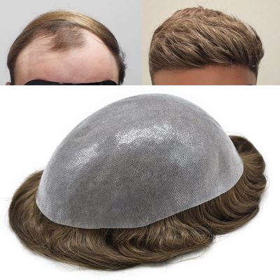 Toupee For Men 100% Remy Human Hair 0.1mm-0.2mm Clear Poly Hair Replacement Ssyetem For Men Durable Mens Hair Pieces Natural Looking Hair Unit For Mens Toupee Human Hair (8''X10''-100% light medium, #5 MEDIUM LIGHT BROWN)