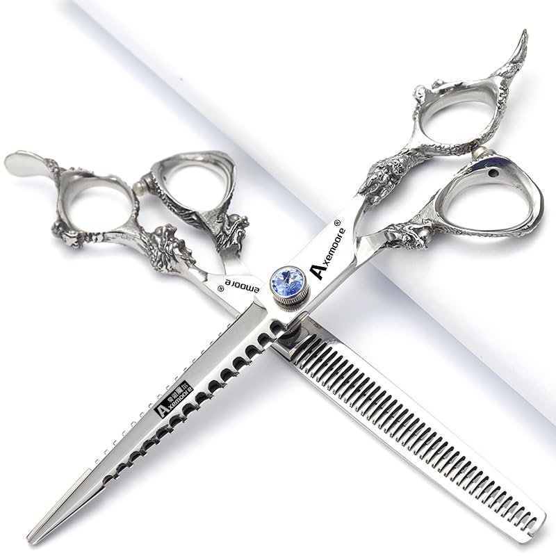 6/7/7.5/8/9 inch scissors silver professional hairdresser hair cut and trim diluted sharp 440C steel (7 inch 2pc-D)