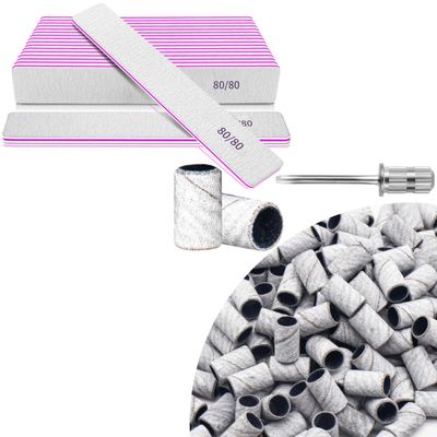 80/80 Grit Nail File Double Sided 12PCS, 240 Grit Sanding Bands for Nail Drill 100Pcs, Extra Fine Sanding Bands for Nail