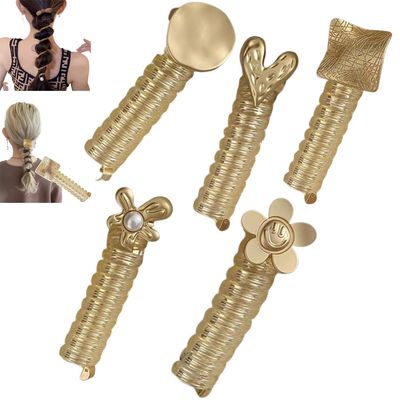 Bowknot Braided Telephone Wire Hair Bands,New Phone Cord Straight Spiral Hair Ties, Ponytail Braids Fixed Hair Rope Accessory (5pcs-b,L)