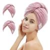 M-bestl 2 Pack Microfiber Hair Towel Wrap,Hair Drying Towel with Button Design,Head Towel to Dry Curly Hair Quickly (Bean Pink) view 1