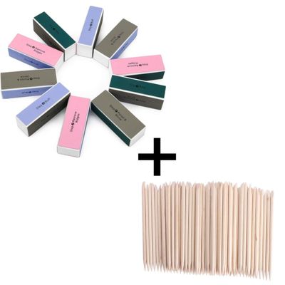 10 pcs Nail Buffer + 50P ooden Cuticle Sticks
