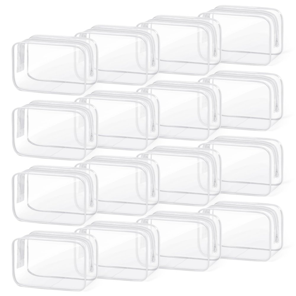 TISRATOK 16 PCS Clear Makeup Bag, Travel Essentials Toiletry Bag, Transparent PVC Cosmetic Organizer Toy Storage Pouch for Women Men - WHITE,Small