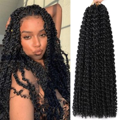 Passion Twist Hair Water Wave Crochet Braids Bohemian Spring Twist Hair No Loop Curly Braiding Locs Synthetic Hair Extension For Women(1B,18in Pack6)