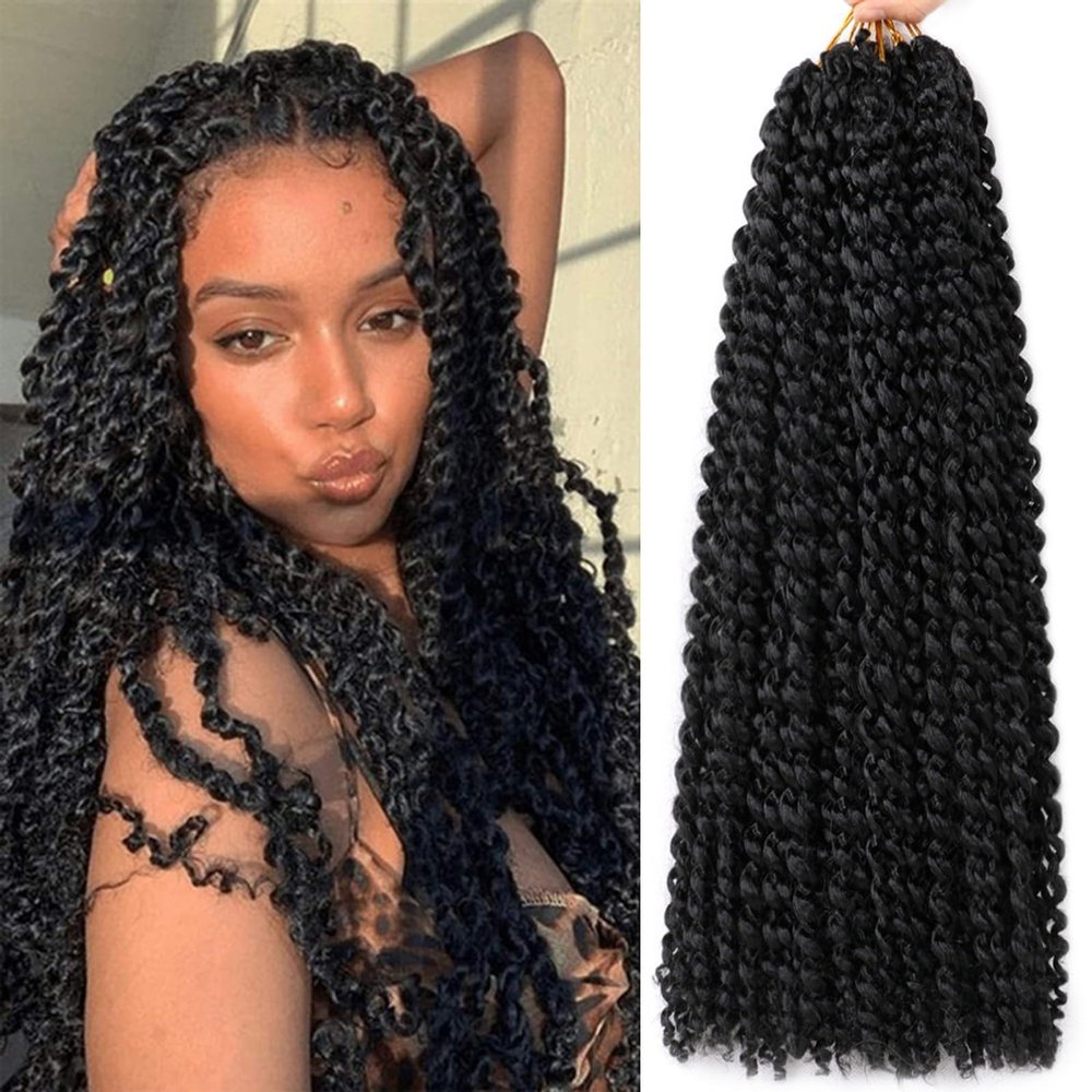 Passion Twist Hair Water Wave Crochet Braids Bohemian Spring Twist Hair No Loop Curly Braiding Locs Synthetic Hair Extension For Women(1B,18in Pack6)