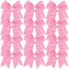 12 Pcs Large Glitter Ponytail Holders - Big 8" Hair Bows and Elastic Hair Ties for Cheerleaders, Sports and Teens (Pink) view 1
