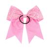 12 Pcs Large Glitter Ponytail Holders - Big 8" Hair Bows and Elastic Hair Ties for Cheerleaders, Sports and Teens (Pink) view 3