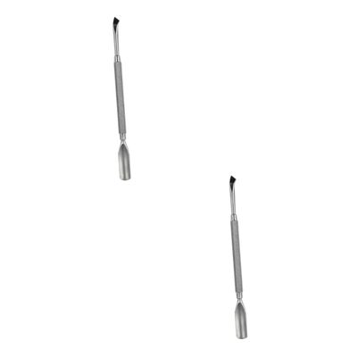 FRCOLOR 2pcs Stainless Steel Double-ended Cuticle Pusher for Nail Care Ergonomic Dead Skin Tool Professional Manicure and Pedicure Essential Nail Cleaning Stick