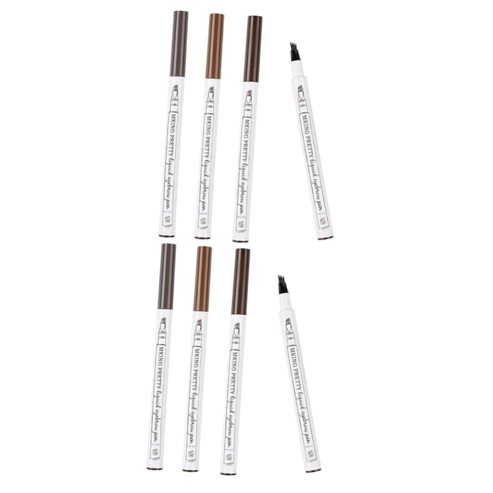 FOMIYES 8pcs Liquid Eyebrow Pen Fine Sketch Four-pronged Eyebrow Pencil for Natural Makeup Includes Chestnut Brown Dark Grey Black Smudge Precise Application