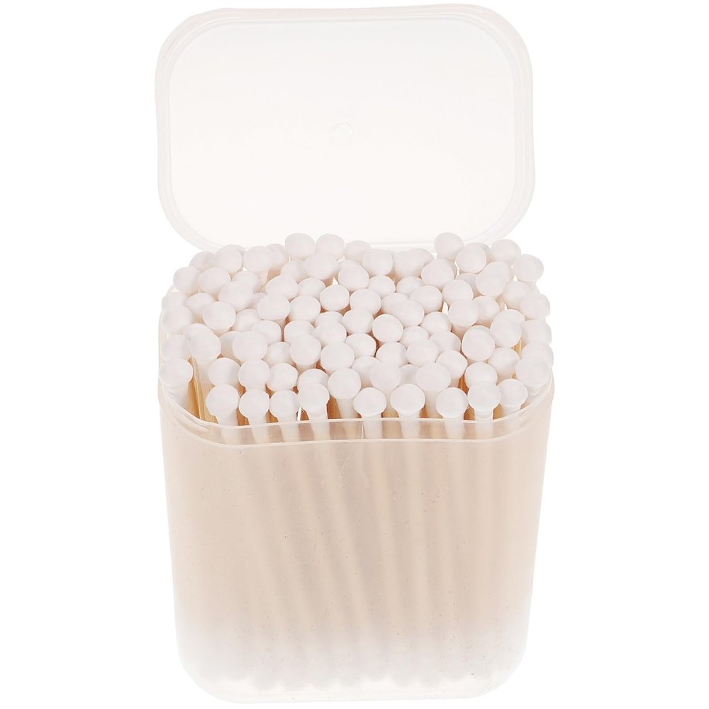 Beavorty 100pcs Double-ended Disposable Cotton Swabs for Care Cleaning Cotton Sticks Storage Box for Ear Cleaning and Daily