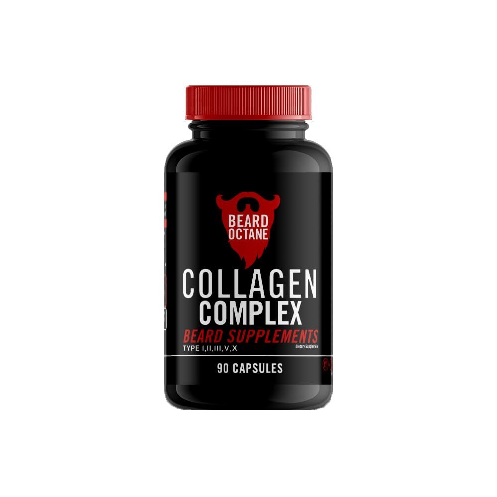 Beard Octane Collagen - Beard Hair Growth Multivitamins - 30-Day Supply - Healthy, Strong, Faster, Thick Beard Growth Vitamin Supplement - Made in The USA