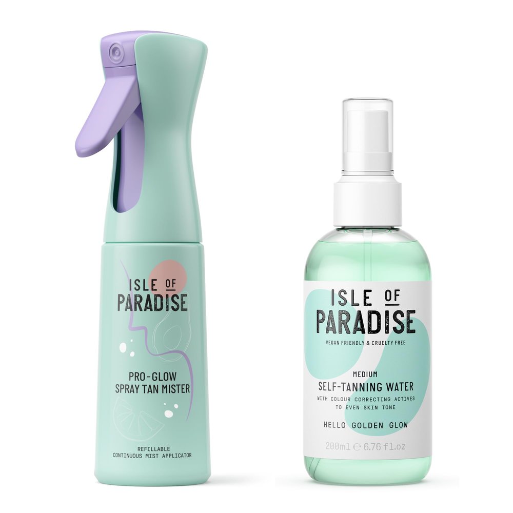 Isle of Paradise Self Tanning Water, Medium (Golden Glow) + Pro Glow Spray Tan Mister