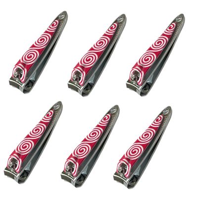 6 ALAZCO Mini Stainless Steel Nail Clippers Nailcare Sharp Fingernail Clipper Classic Vintage Style Pink Swirl Design