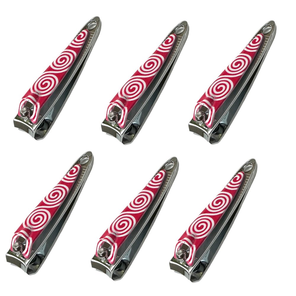 6 ALAZCO Mini Stainless Steel Nail Clippers Nailcare Sharp Fingernail Clipper Classic Vintage Style Pink Swirl Design