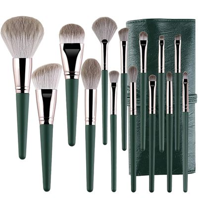 Makeup Brushes Set, 14 Pcs Synthetic Foundation Concealer Powder Blush Eyeshadow Eyebrow Lip Makeup Brushes with Cosmetic Bag (Green)