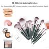 Makeup Brushes Set, 14 Pcs Synthetic Foundation Concealer Powder Blush Eyeshadow Eyebrow Lip Makeup Brushes with Cosmetic Bag (Green) view 3